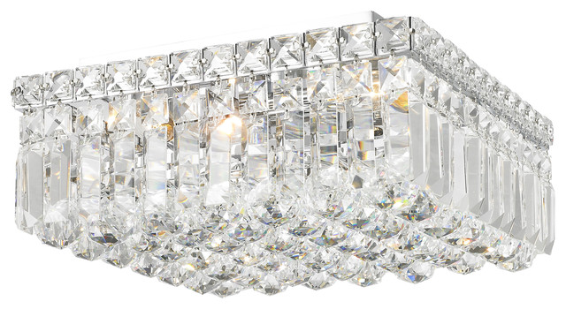 Contemporary 4 Light Polished Chrome Crystal Ball Prism 12" Square Flush Mount