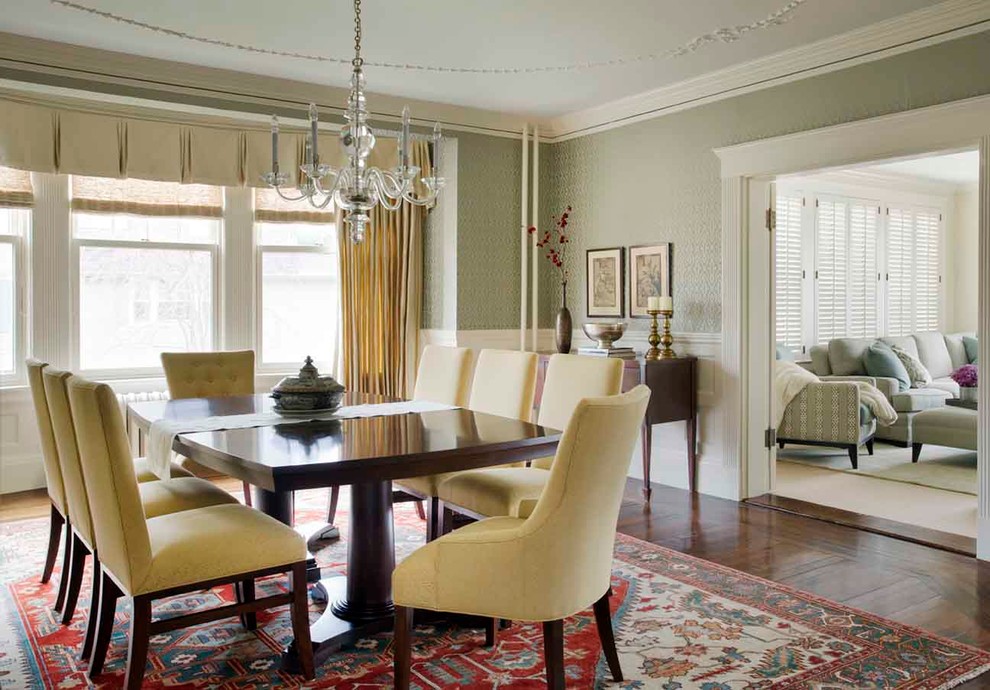 Design ideas for a large traditional dining room in Boston with blue walls and medium hardwood floors.