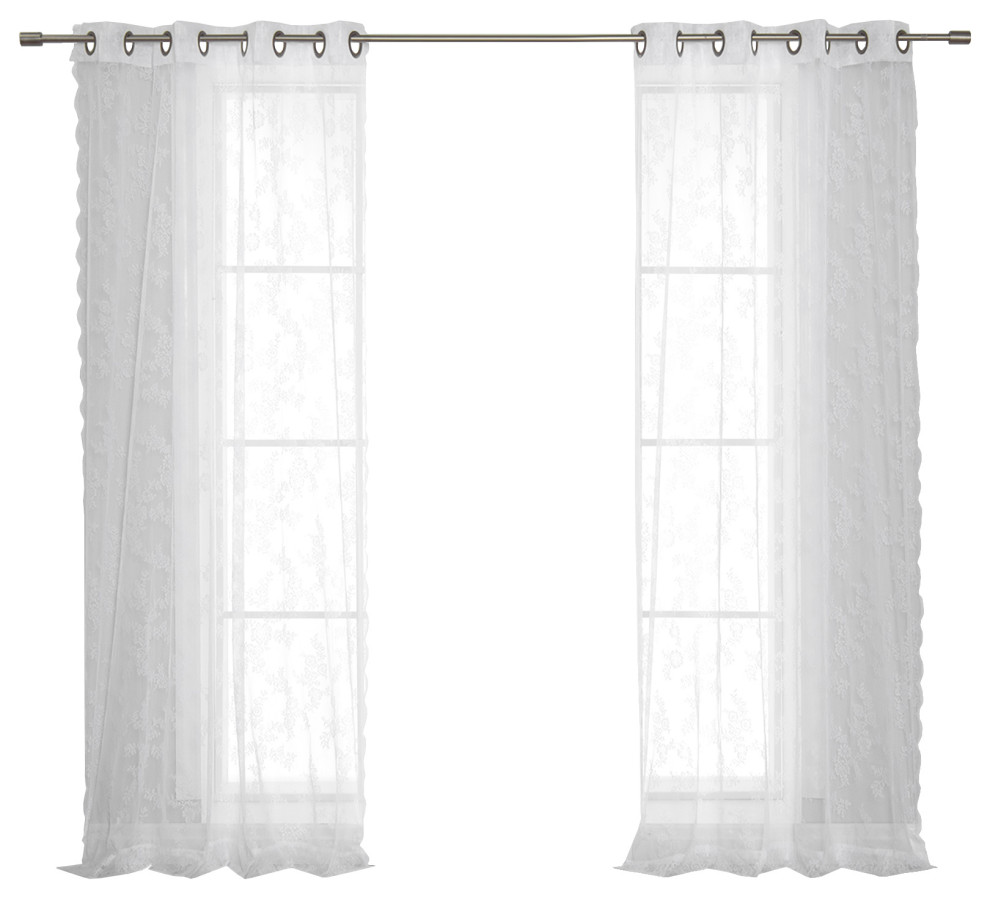Sheer Rose Embroidered Curtains, 52" X 84" Traditional Curtains