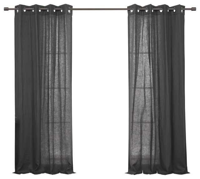 100% Linen Silver Grommet Curtain Set, Dark Grey, 52" W X 96" L