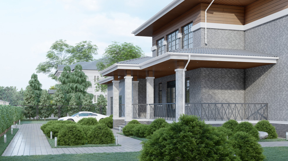 Дизайн фасадов загородного дома в Миллениум Парке в стиле Райта