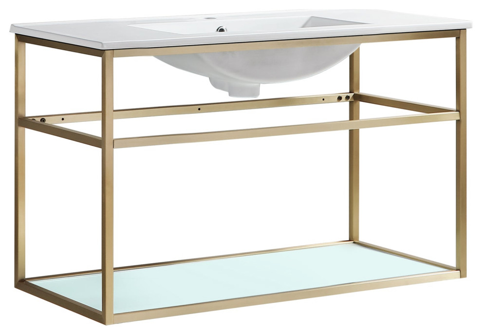 Pierre 36" Single, Open Shelf, Gold Metal Frame Bathroom Vanity