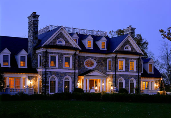 Inspiration for a huge transitional gray three-story stone exterior home remodel in DC Metro