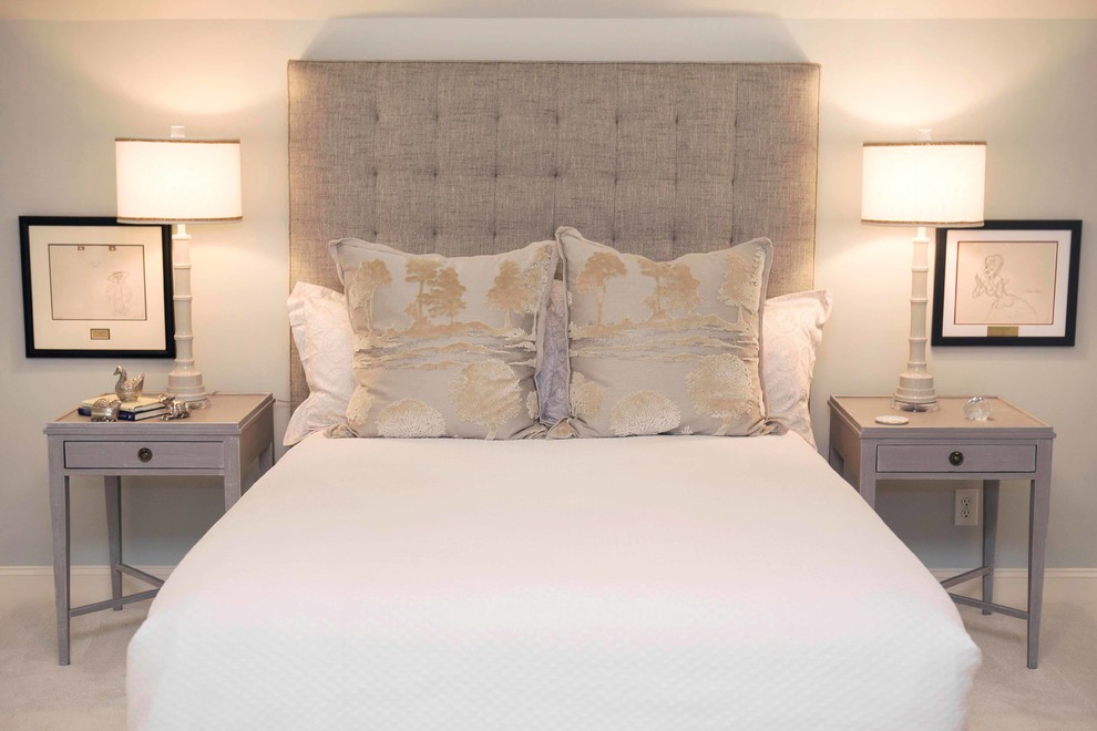 Inspiration for a transitional guest carpeted bedroom remodel with gray walls