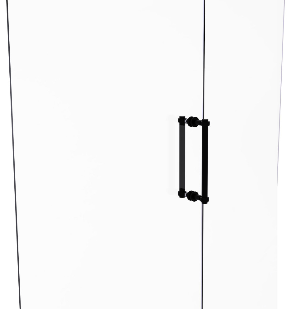 Contemporary 12" Back to Back Shower Door Pull With Grooved Accent, Matte Black
