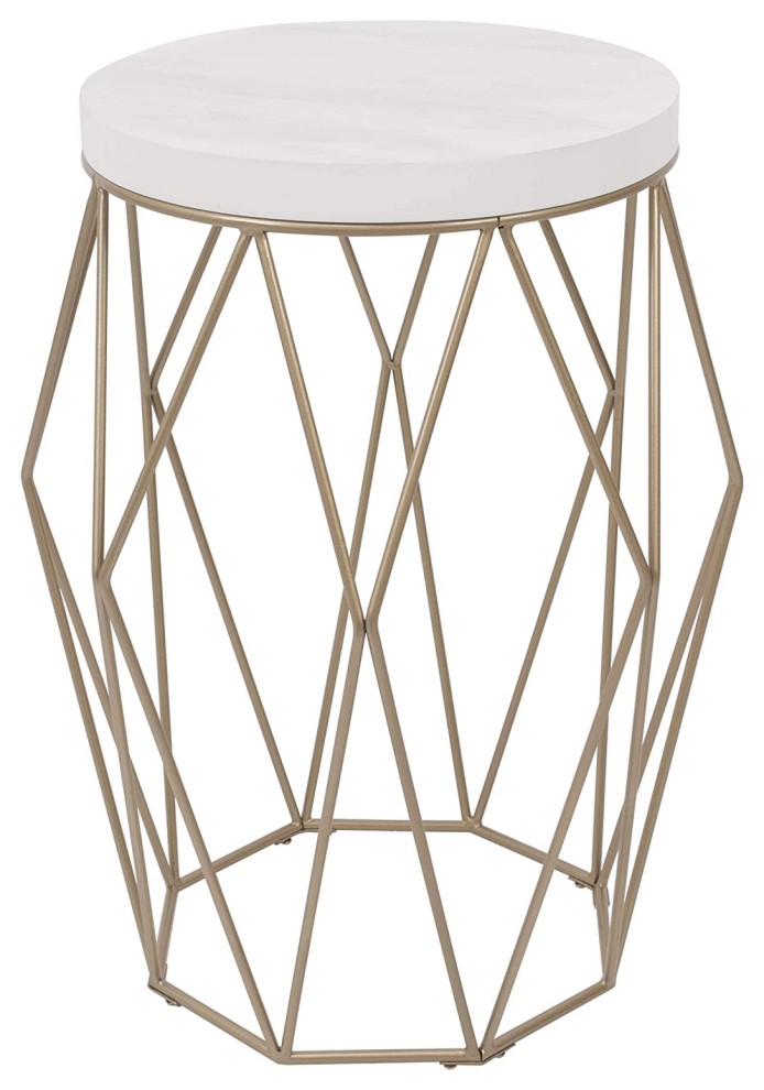 Modern Silverwood Side Table, Gold with Faux Marble Top Contemporary