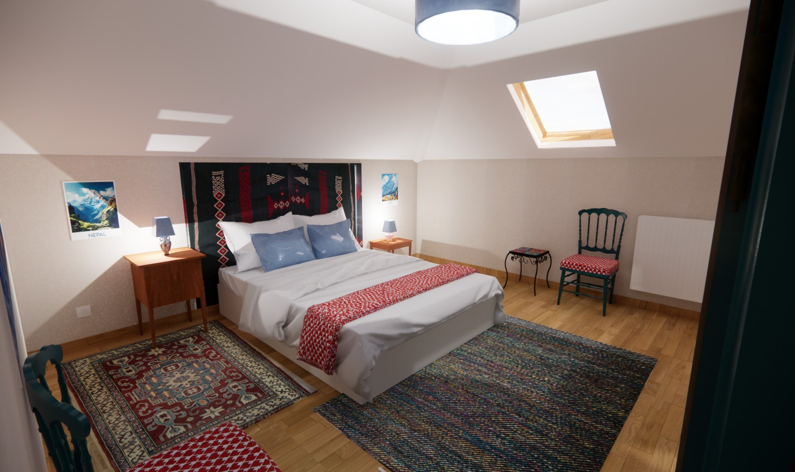 Réemplois pour la décoration de deux chambres sous combles en ville