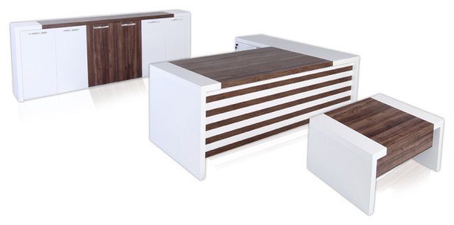 Desk Home Office Suite Furniture Set White And Brown Leon 3
