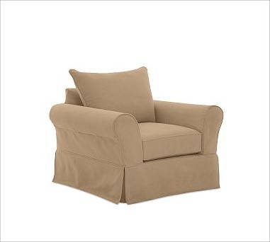 PB Comfort Roll-Arm Slipcovered Armchair, Down-Blend Wrap Cushions, Organic Cott