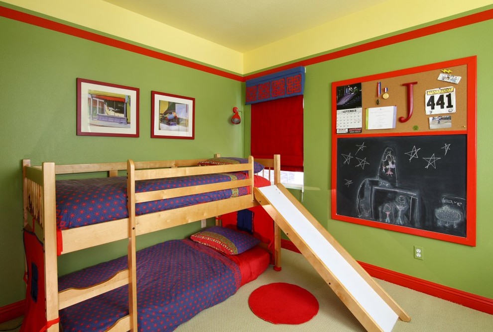 Design ideas for a contemporary kids' room in Orange County with multi-coloured walls.