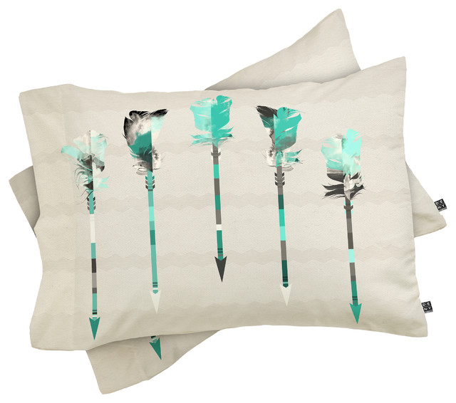 Deny Designs Iveta Abolina Teal Feathers Pillow Shams, Queen