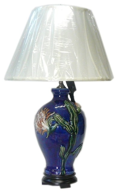 Chinese Navy Blue Flower Porcelain Vase Base Table Lamp Chinese Navy Blue Flower Porcelain Vase Base Table Lamp