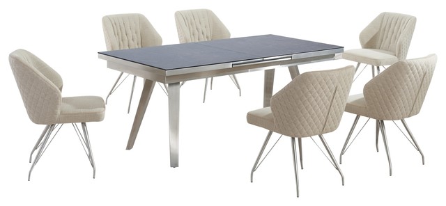 Regina Extendable Dining Table With 6 Bronx Chairs Natural