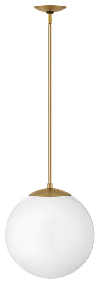 Hinkley 3744HB-WH Warby Medium Orb Pendant in Heritage Brass with White glass
