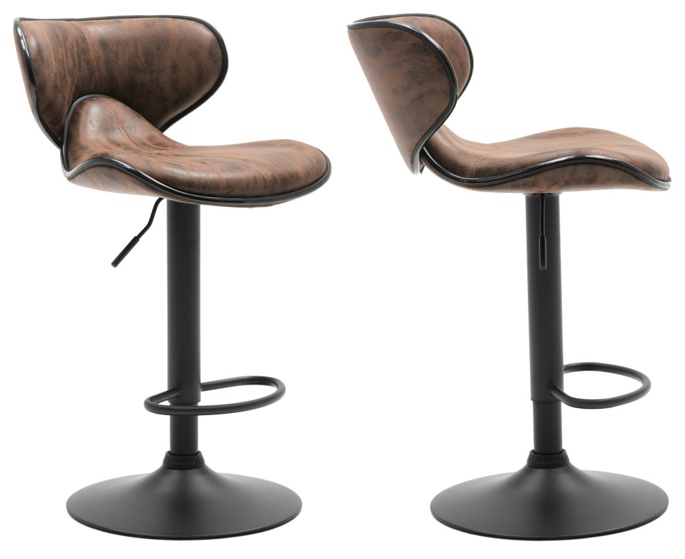 Adjustable Vintage Brown Bar Stool, 24"32" Height, Set of 2