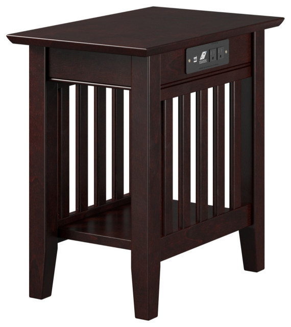 Mission Chair Side Table With Charging Station, Espresso