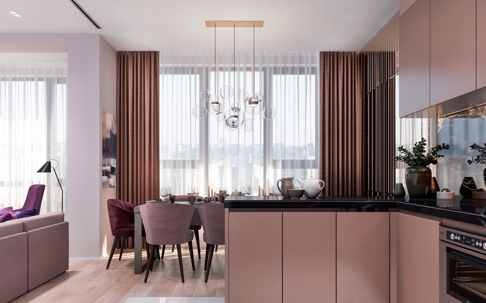 Современный интерьер в квартире - столовая и кухня