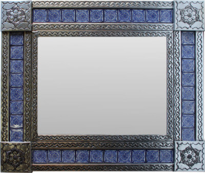 Medium Silver Target Tile Mexican, Mexican Tile Mirror