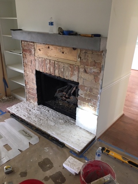 Stone Stacked on Fireplace & Kitchen Backsplash