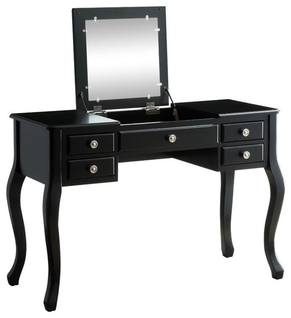 Ordius Wood Finish 3 Piece Vanity Desk Set Black