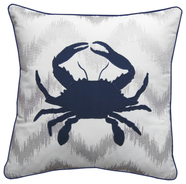 Ikat Chevron Coastal Crab Outdoor Pillow