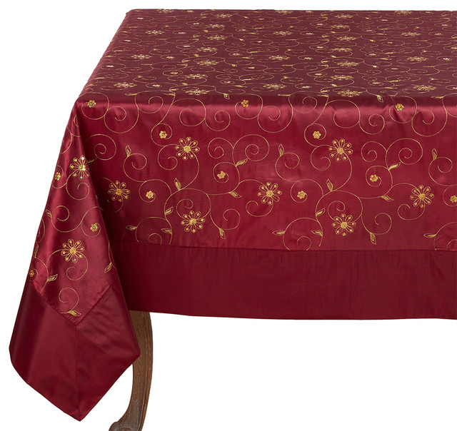 Maroon Table Cover Luxurious Design Cotton 4 Seater by Royalistic™