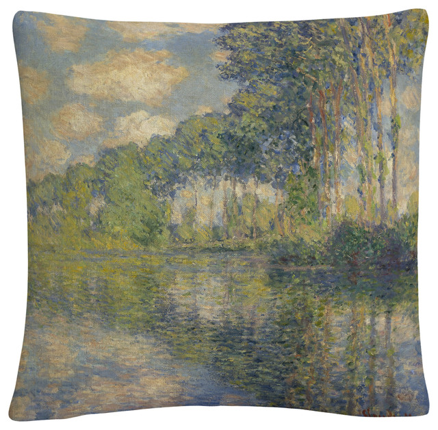 Monet 'Poplars On The Epte' 16"x16" Decorative Throw Pillow
