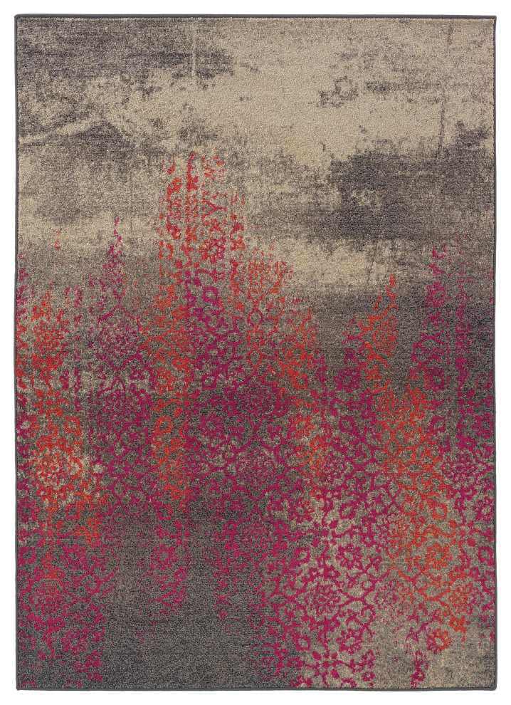 Kamila Distressed Abstract Grey/Pink Area Rug, 5'3"x7'6"