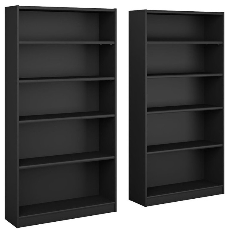 Bush Furniture Universal 5 Shelf Bookcase in Classic Black (Set of 2)