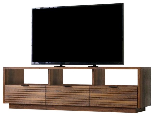 Modern Walnut Finish Tv Stand Entertainment Center Fits Up To 70