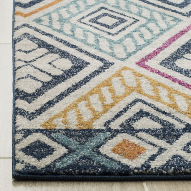 Elegant Navy/Ivory Area Rug, Transitional Design with Diamond Bordered ...