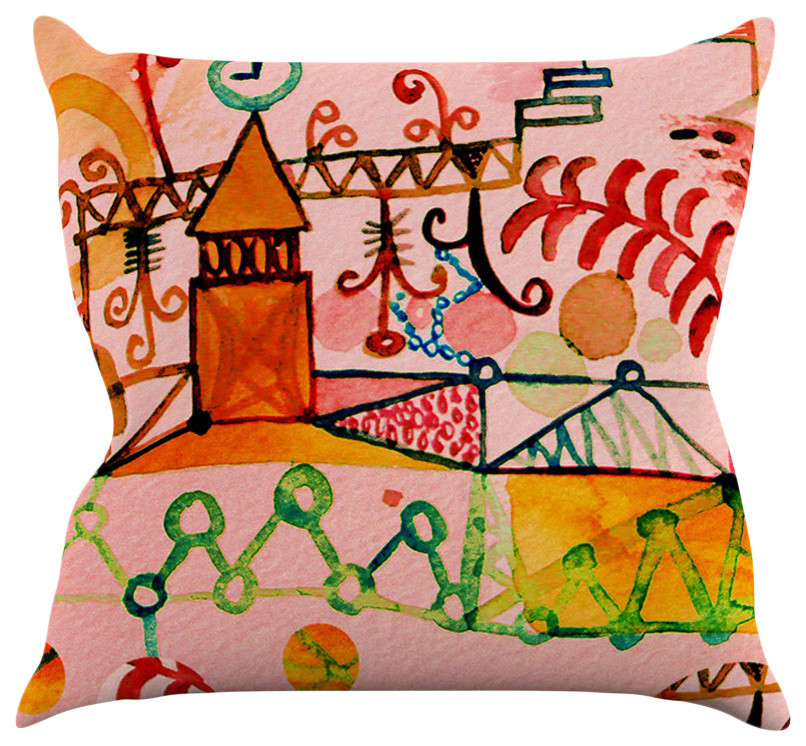 Marianna Tankelevich "Happy Town" Pink Throw Pillow, 20"x20"