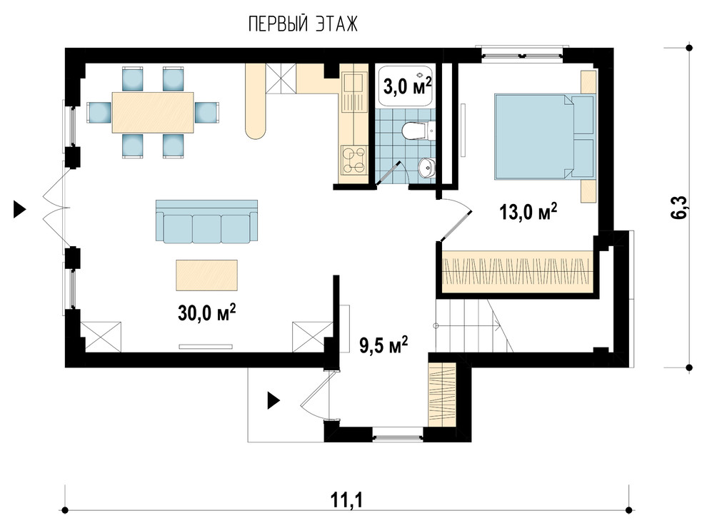 Планировка 1 этажа