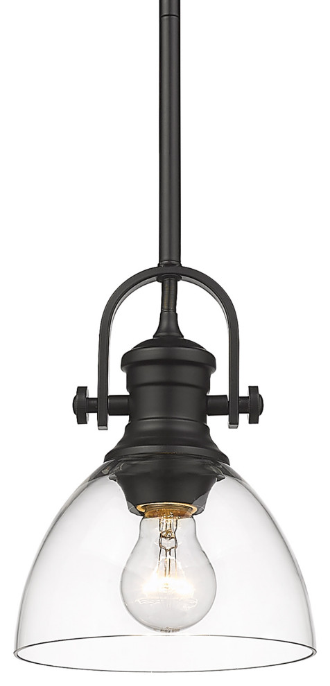 Golden Lighting Hines 1-Light Mini Pendant in Matte Black with Clear Glass Shade