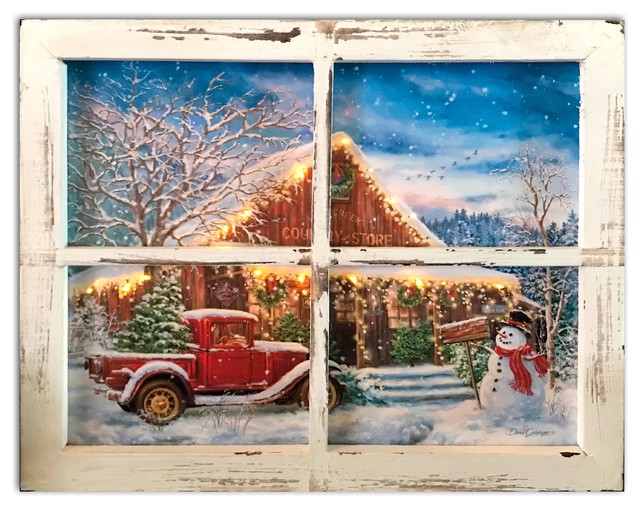 Country Store Christmas Fiber Optic Lighted Canvas Shadow Box Farmhouse Prints And Posters By Glow Decor
