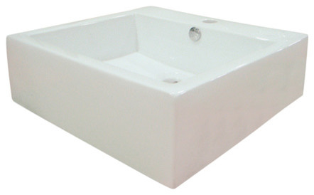 White China Vessel Bathroom Sink with Overflow Hole and Faucet Hole