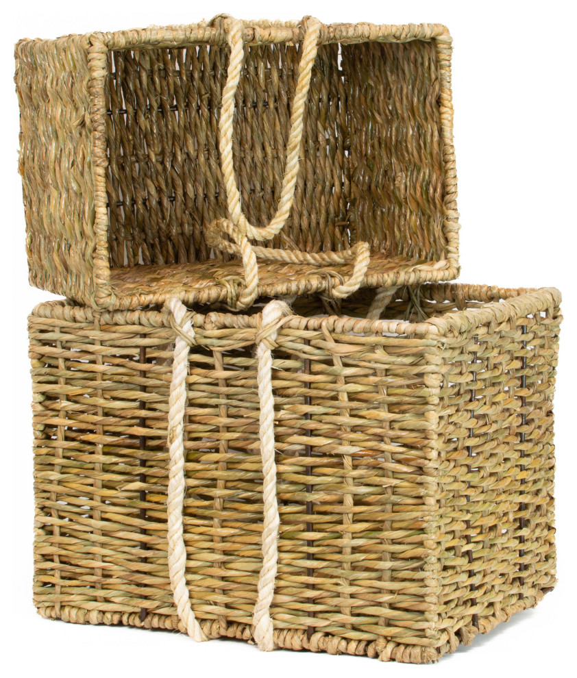 Seagrass Market Basket With Handles, 2 Piece Set Beach Style