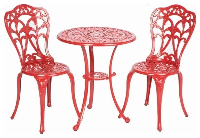 Alfresco Home Triora 3 Piece Patio Bistro Set In Lipstick Red Traditional Outdoor Pub And Sets By Homesquare Houzz Patio Bistro Set In Lipstick Red, Alfresco Home Outdoor Furniture