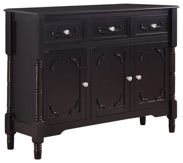 Solid Wood Black Finish Sideboard Console Table With Storage Drawers