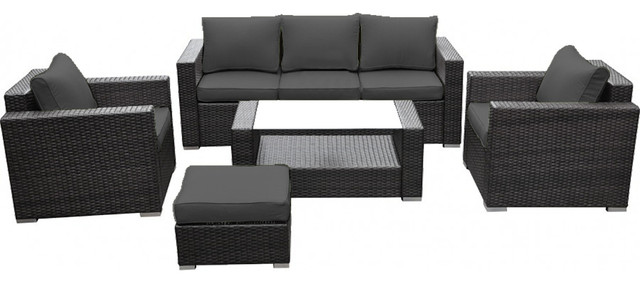 Reef Rattan 5 Piece Sofa Set - Grey Rattan / Grey Cushions