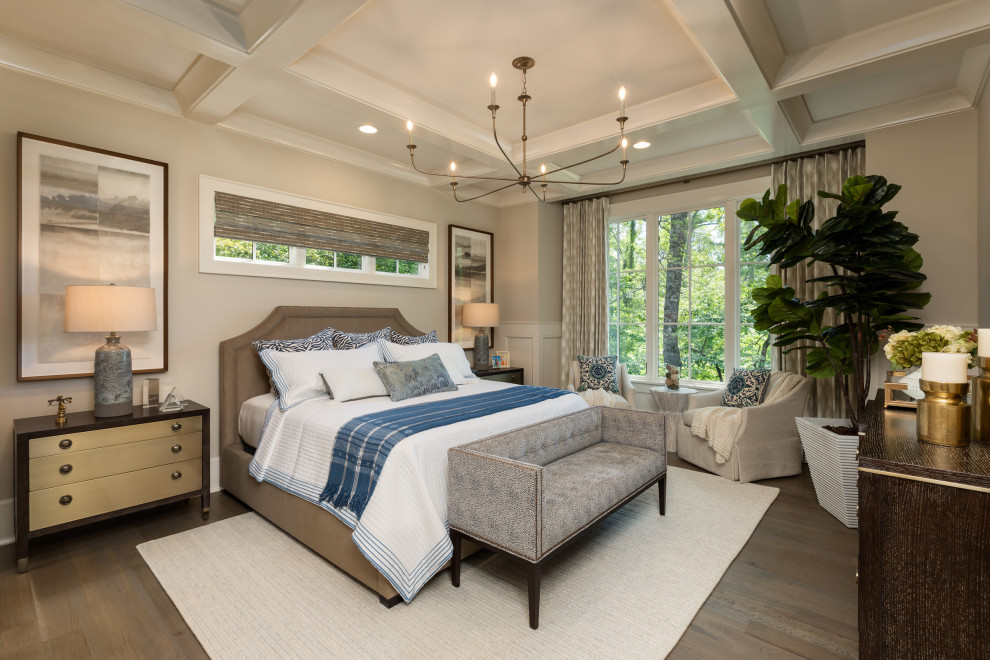 This is an example of a rustic master bedroom in Other with beige walls.