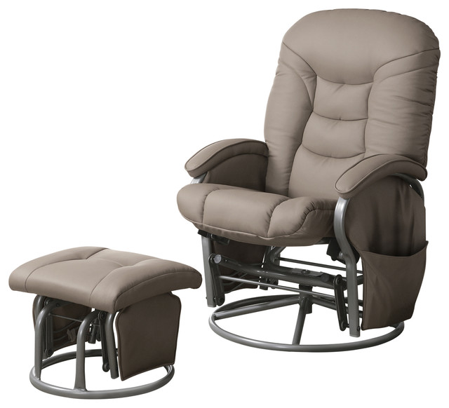 Leatherette Upholstered Metal Swivel Glider Recliner with Ottoman