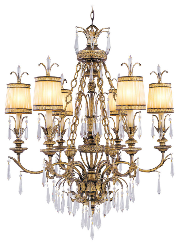 Livex 880665 6Light Vintage Gold Leaf Chandelier Victorian