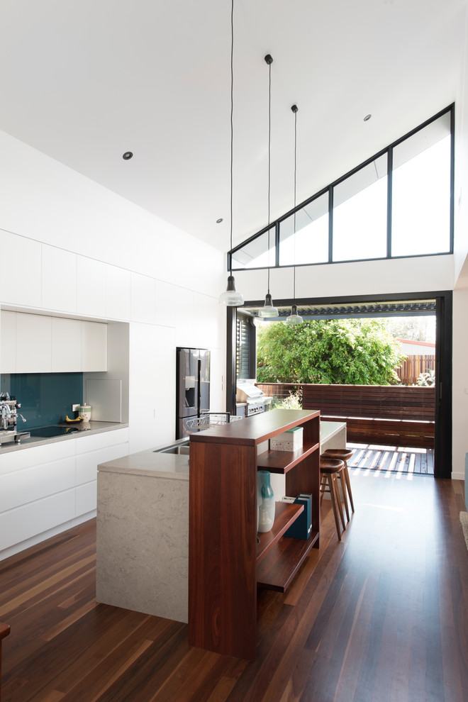 Large contemporary single-wall open plan kitchen in Newcastle - Maitland with with island.