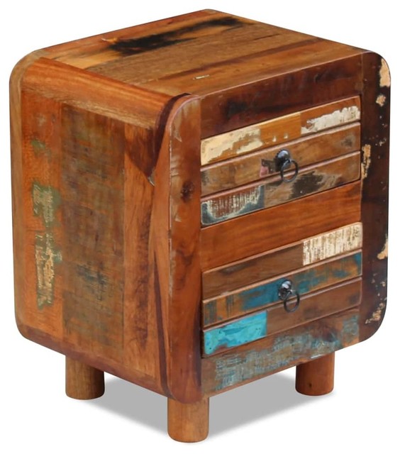 Reclaimed Solid Wood Side Tv Hifi Cabinet Door 2 Drawer Bedside