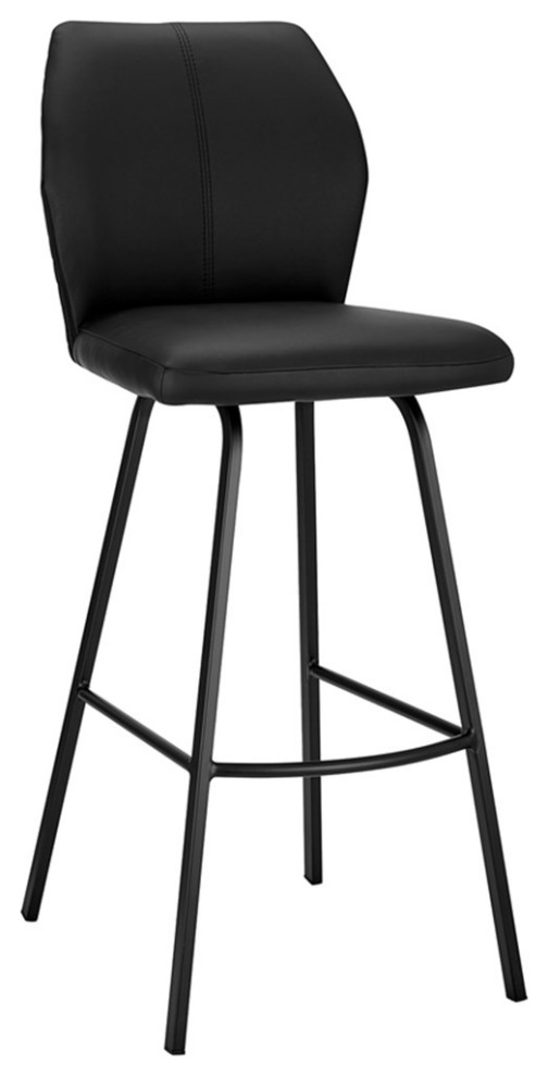 Maklaine 26" Modern Faux Leather/Metal Counter Stool in Black