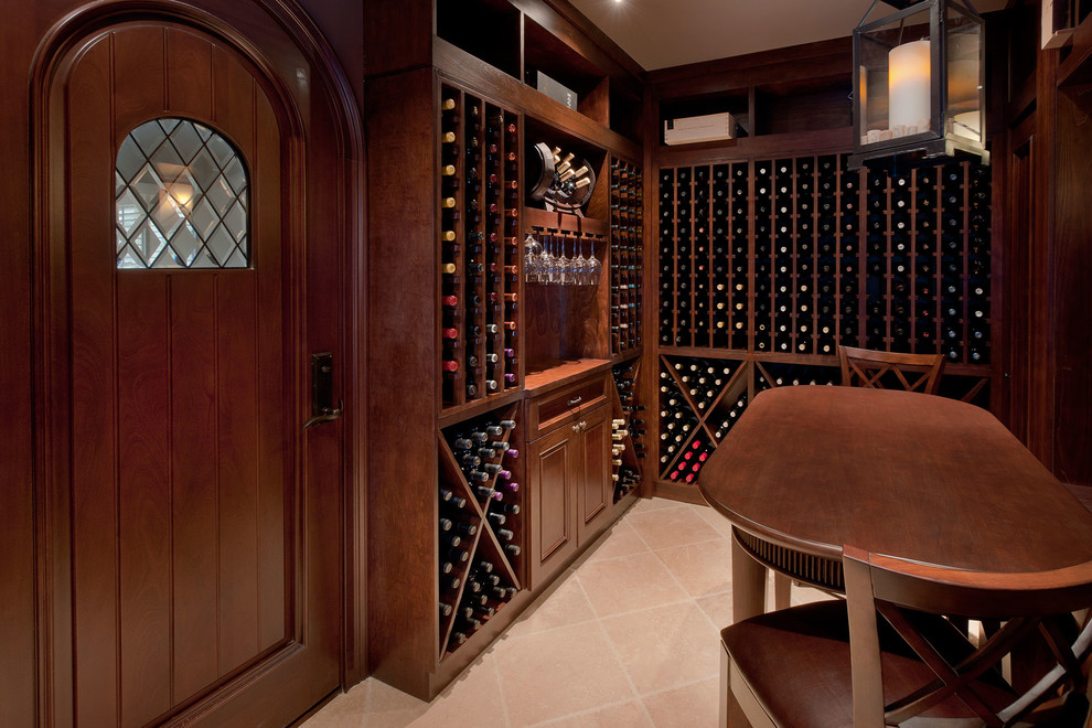 Mid-sized midcentury wine cellar in Chicago with storage racks.
