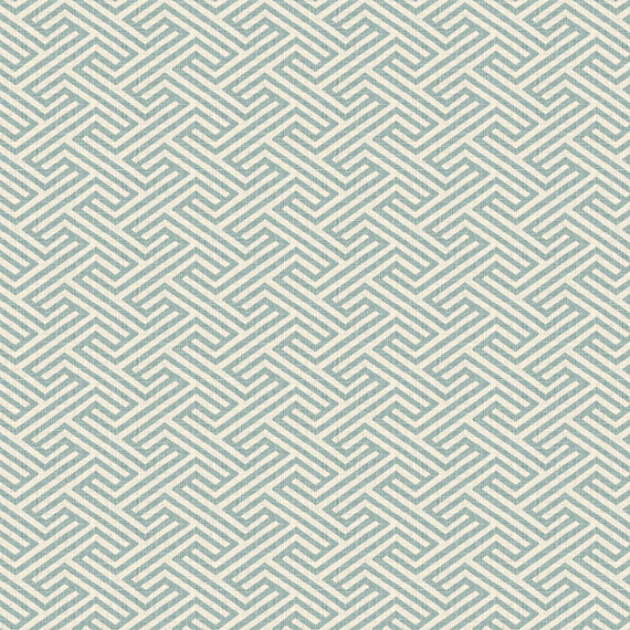 Aqua Geometric Maze Linen Fabric