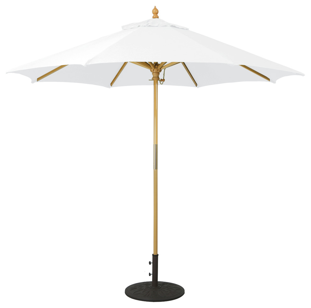 9 Wooden Patio Umbrella With Manual Lift Transitional Outdoor Umbrellas By Galtech