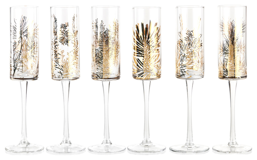 Festivity Champagne Flutes, Set of 6 Contemporary Wine Glasses by